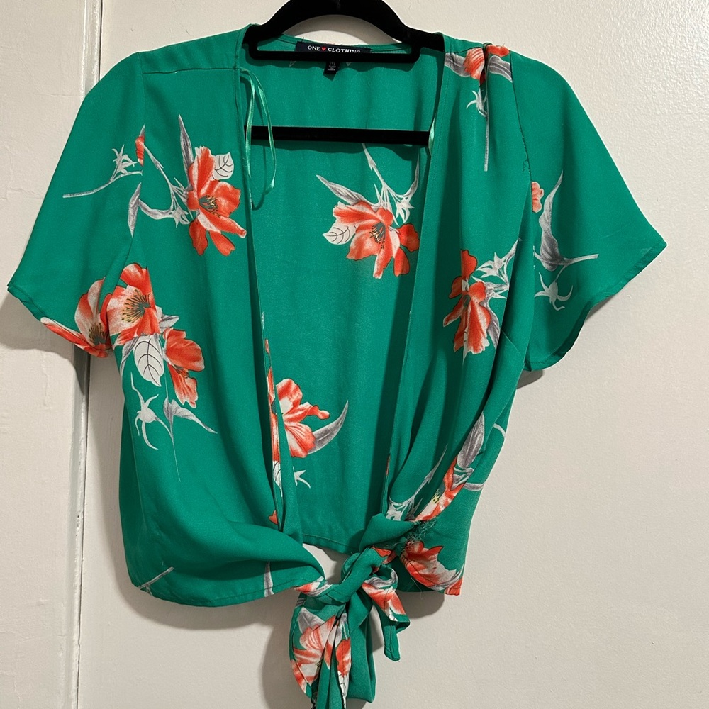 Green Floral Top - M